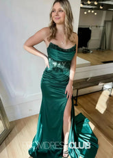 Jacqueline |Green Long Prom Dresses Near Me With Mermaid Strapless Lace High Slit - Price #price_variant_lowest# - Green - PromDressClub